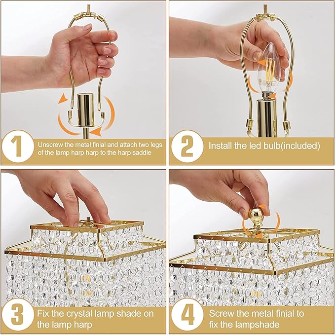Luvkczc Crystal Touch Table Lamp, Bedside Lamps with with USB C+A Ports, Gold Bedroom Lamp, Dimmable Lamp with Crystal Shade, Nightstand Lamps for Bedroom, Living Room, Bulb Included