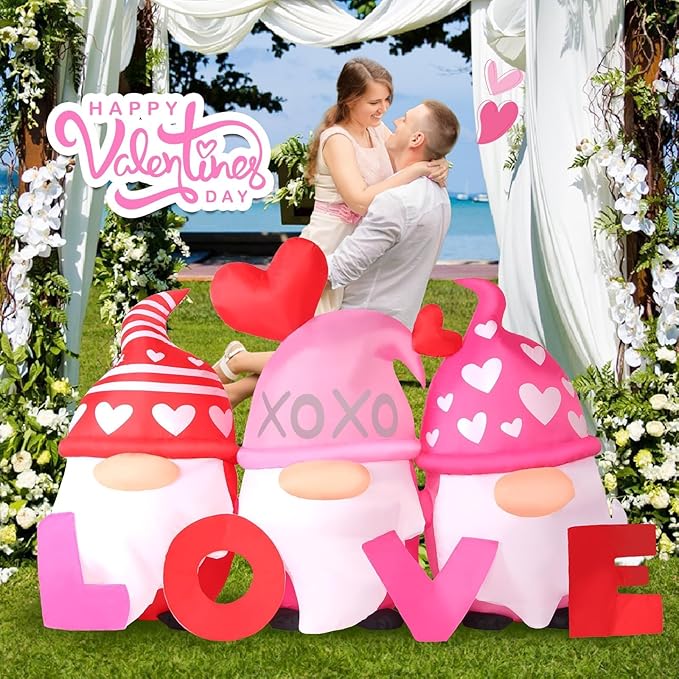 Valentines Day Inflatables Outdoor Decorations 6ft Long Gnome Love Blow Up Yard Décor Sweet Romantic Cute LED Lights for Indoor Outside Wedding Holiday Party Garden Lawn