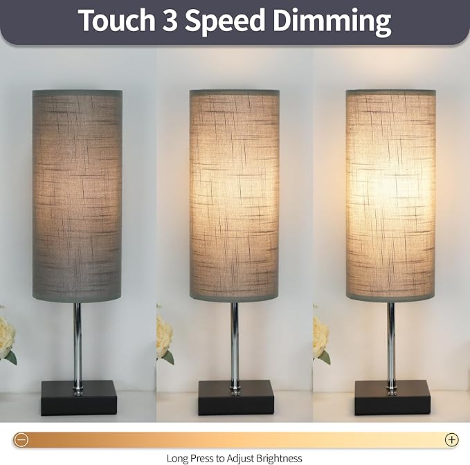 18Inch Cordless Lamp Table Lamps set of 2, 5000mAh Rechargeable Beside Table Lamp for Living Room, 2700K Battery Operated Small Bedroom Desk Lamp for Night Stand Grey Shade for Home（Bulb Included）
