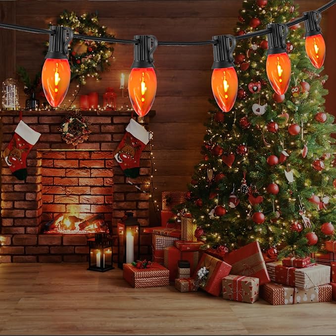 C7 Orange Halloween Lights 10FT, LED Outdoor String Lights with Black Wire for Patio, Christmas Tree, Window, Door, Party, Porch Décor