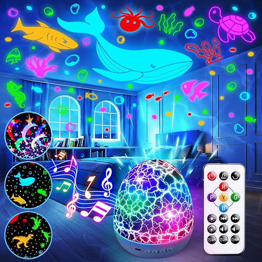 Easter Eggs Easter Gifts for Toddlers Kids Baby Night Light Projector 15 Soothing Sounds Sensory Toys for Kids with Autism Toys for Boys 3-10 | 3 Films 31Colors Remote Egg Light, Baby Gifts Baby Toys