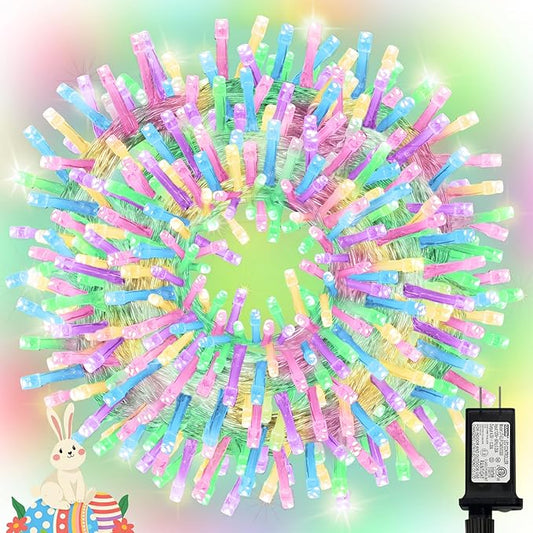 LAMPHOME 99FT Pastel Easter String Lights, 300 LED Plug in Fairy Lights with 16 Modes, 7 Colors Multicolor Mini Lights for Outdoor Christmas Tree, Garland, Wreath, Easter Holiday Decorations