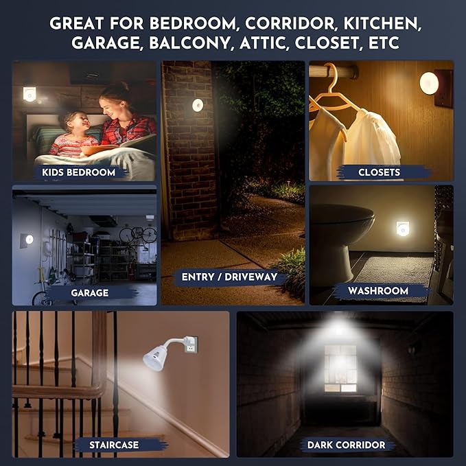 Bright Night Light LED Motion and Light Sensor AC Outlet Plug-in Flexible Neck Rotatable PIR Automatic Lamp Dusk to Dawn (6 Watts)