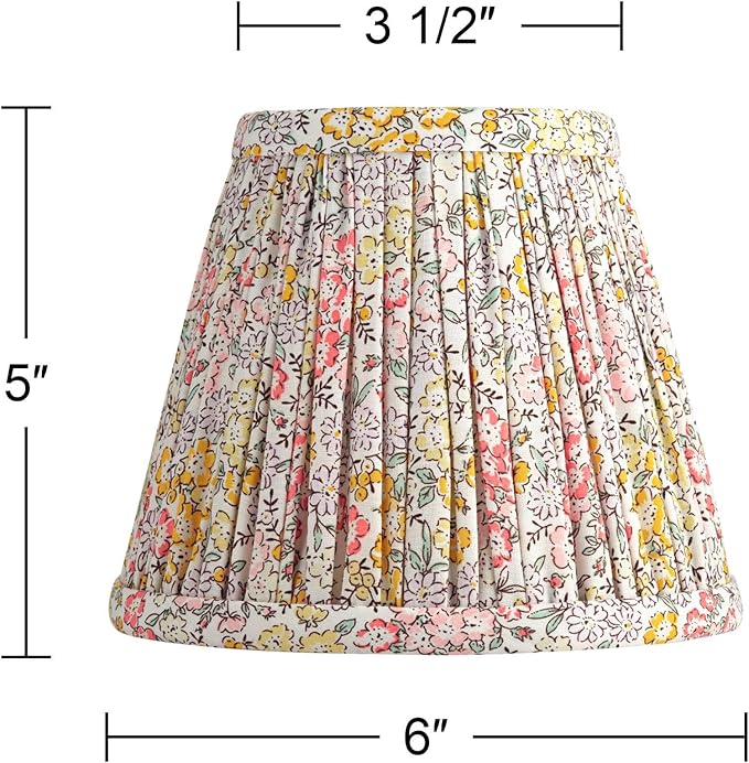 Nelle 3 1/2" Top x 6" Bottom x 5" High x 5" Slant Print Cottage Core Lamp Shade Replacement Small Yellow Peach Empire Round Farmhouse Country Pleated Floral Clip On Candelabra - Springcrest