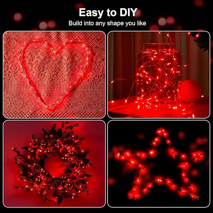 1 Pack 16.4ft Battery Operated String Lights with Timer, Red with Synchronized Twinkle Mode, Fairy Lights Battery Powered, 50 LEDs, Idea for Christmas Bedroom Party Wedding