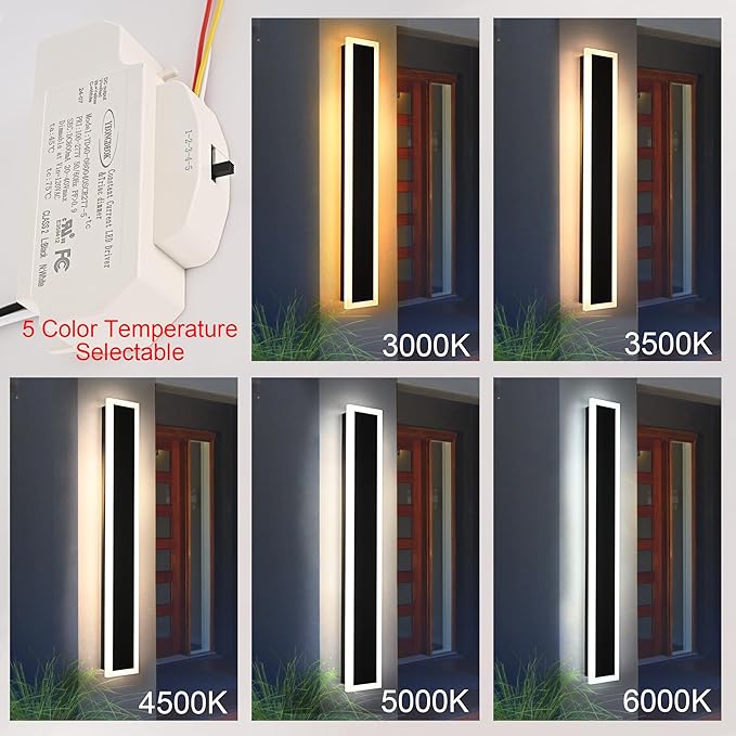 MELUCEE 2 Pack 40in Outdoor Wall Light LED Long Wall Sconce Ip65 Waterproof Black Modern Outdoor Lights Metal Exterior Light Fixture for House Porch Patio Front Door Yard Garden Living Room