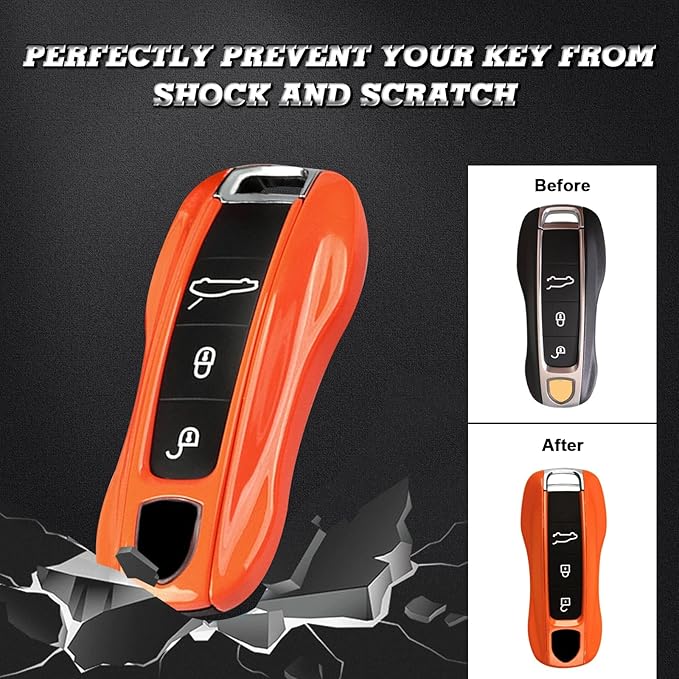 x xotic tech Orange Remote Key Covers Case, Compatible with Porsche Cayenne Cayman Panamera 971 Macan Taycan 911 991 918 Carrera 992, 3PCS Smart Key Fob Painted Keyless Entry Protectors