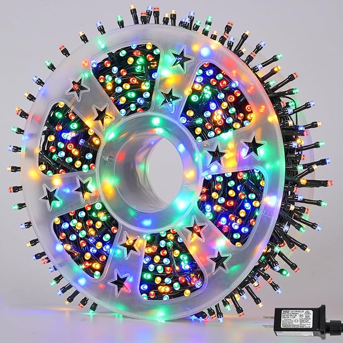 QITONG 500 LED 165ft Christmas String Lights Outdoor Waterproof, Multicolor Lights wiht 8 Modes, Green Wire Twinkle String Lights Plug in