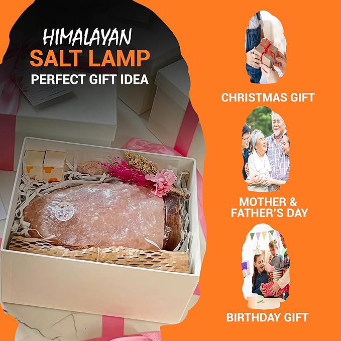 Himalayan Salt Lamp 5 Inch, 3-4 lbs with Wooden Base - Hand Carved Pink Light - Dimmable Cord & Bulb, Ideal Gift Night Lamp for Bedroom, Office, Living Room