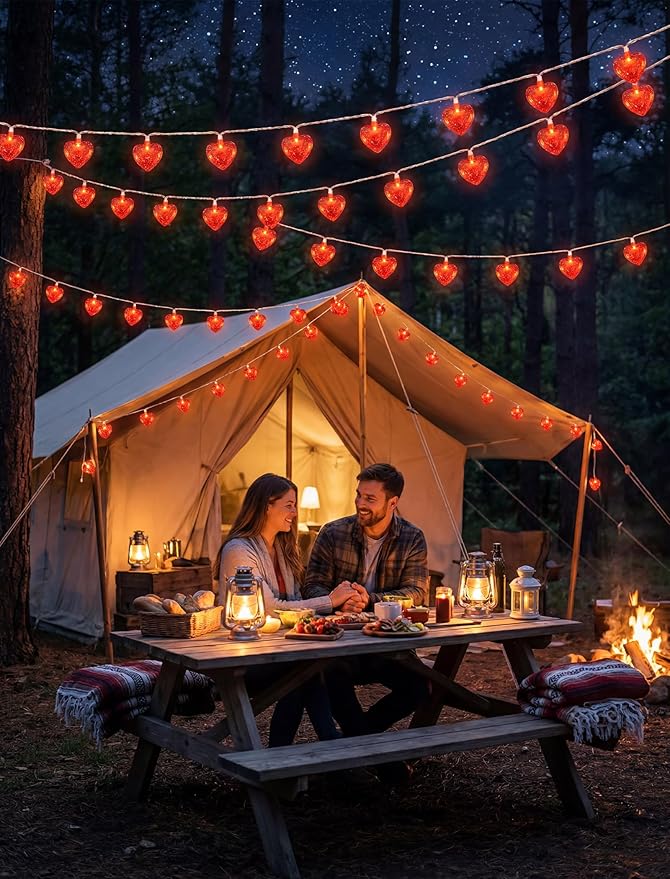 8.5Ft Red Heart String Lights,10 LED 3D Glitter Hearts Plug in Fairy Heart Shape Lights,Connectable Valentine's Day Decorations for Bedroom,Window,Wedding,Anniversary,Indoor Outdoor