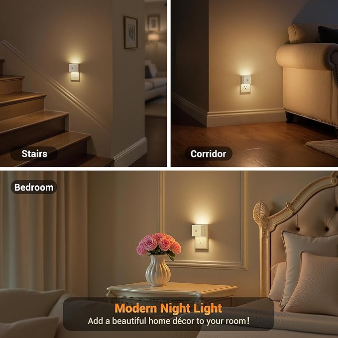 JandCase Motion Sensor Night Light, Night Lights Plug into Wall with Adjustable Brightness, Motion Activated Night Light, 3000K Warm White, for Kids Bathroom Hallway Kitchen Bedroom