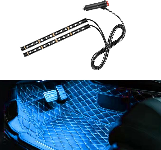 Car LED Strip Light, 24 LED RGB Neon Auto Interior Atmosphere Lights, 12V Cigarette Lighter Under Dash Ambient Night Light, Decorative Lamp Accessory for Car Truck (Ice Blue, Cigar Lighter)
