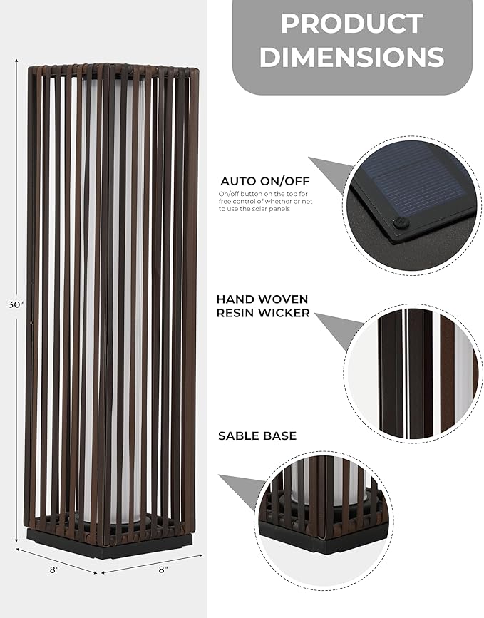 GREEN MORE Rattan Solar Patio Lights,50 Lumen Auto-On/Off Outdoor Floor Solar Lamp, IP65 Waterproof with 8H Runtime for Garden Pathways & Landscape Lighting,Brown