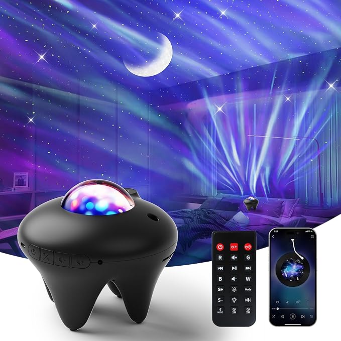 Galaxy Moon Projector, Star Night Light Projector with Bluetooth Connection for Music and Timer and Remote Control for Kids Adults Bedroom Party Bar Decoration (Black)