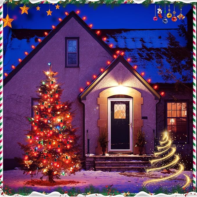25 Pack Christmas Light Bulbs, C7 Ceramic Red Replacement Bulbs, C7 Outdoor String Lights Replacement Bulbs, C7/E12 Candelabra Base, 5 Watt