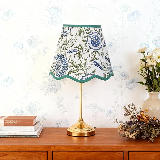 Scalloped Lamp Shades Set of 2, 5" Top x 9" Bottom x 7" Slant Chandelier Shades Green Scallop Lampshades for Vintage Farmhouse Table Bedroom Home Decor