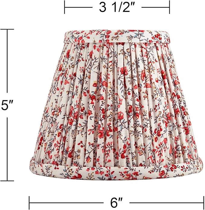 Nelle 3 1/2" Top x 6" Bottom x 5" High x 5" Slant Print Cottage Core Lamp Shade Replacement Small Red Empire Round Farmhouse Country Traditional Fabric Pleated Floral Clip On Candelabra - Springcrest