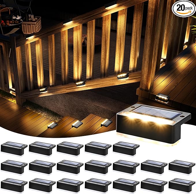 SOLPEX Solar Fence Lights, Solar Deck Lights Outdoor Waterproof Solar Powered for Step, Stair, Balcony,Front Porch,Garden, Walkway,Yard, Patio Decor, IP65 Waterproof (20 Pack, Warm White) 6 LEDs