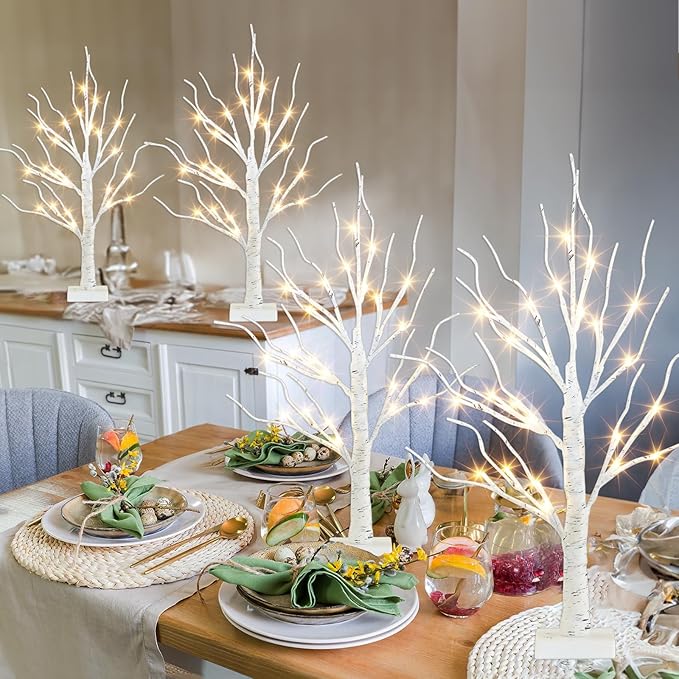 PEIDUO Easter Decorations for The Home, 2FT Easter Tree with LED Lights, Warm White Tree Lamp, Fairy Light Spirit Tree for Room Inside Fireplace Decor, Battery Powered, Timer (4PK)