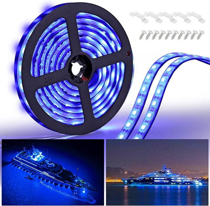 Marine led Strip Lights, 12V 6.56FT IP68 Waterproof Underwater led Lights, Boat Interior Light, Boat Deck Lights Courtesy Lights for Night Fishing Pontoon Kayak Boats(Blue)