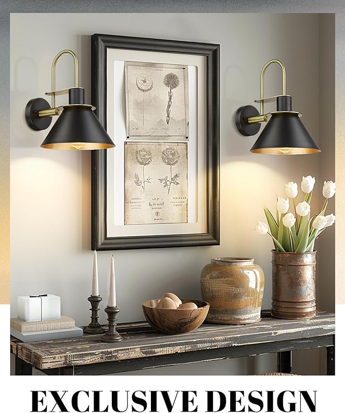 Modern 1 Light Bathroom Vanity Light Fixture, HWH Industrial Wall Sconce Lamp for Indoor Outdoor, Black Gold Finish Wall Light for Bedroom, Kitchen Sink, Above Mirror, 5HZG56B BK+BG