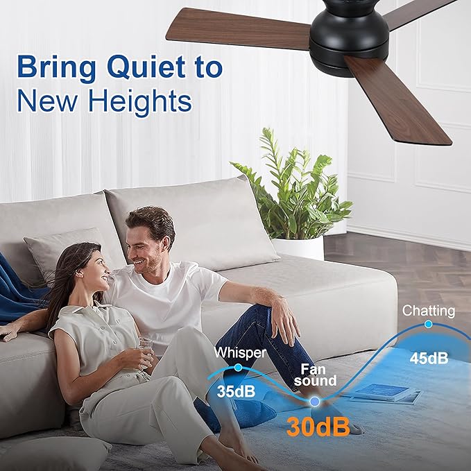 42 Inch Ceiling Fans with Lights and Remote, Black Low Profile Ceiling Fan with Light, Flush Mount, Reversible, 6 Speeds, 3CCT Dimmable, Bedroom Indoor/Outdoor Patios Use