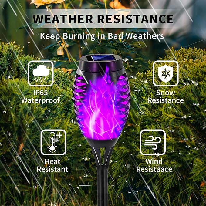 Swingers Solar Lights Outdoor,Halloween Solar Torch Lights with Flickering Flame,Waterproof Outdoor Garden Lights for Outside Patio Pathway Yard Decorations(8, Purple)