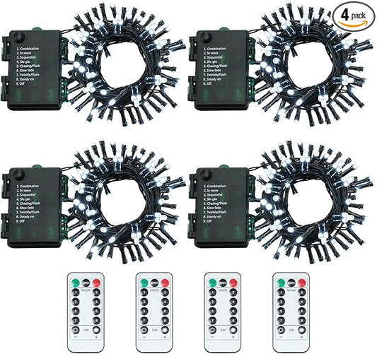 Tuanse 4 Pack Battery Operated Outdoor Christmas Tree String Lights,16.4 ft Mini Light Outdoor Christmas Lights with 50 Led of Dark Green Cable Lighting for Bedroom Garden Yard (White Light)
