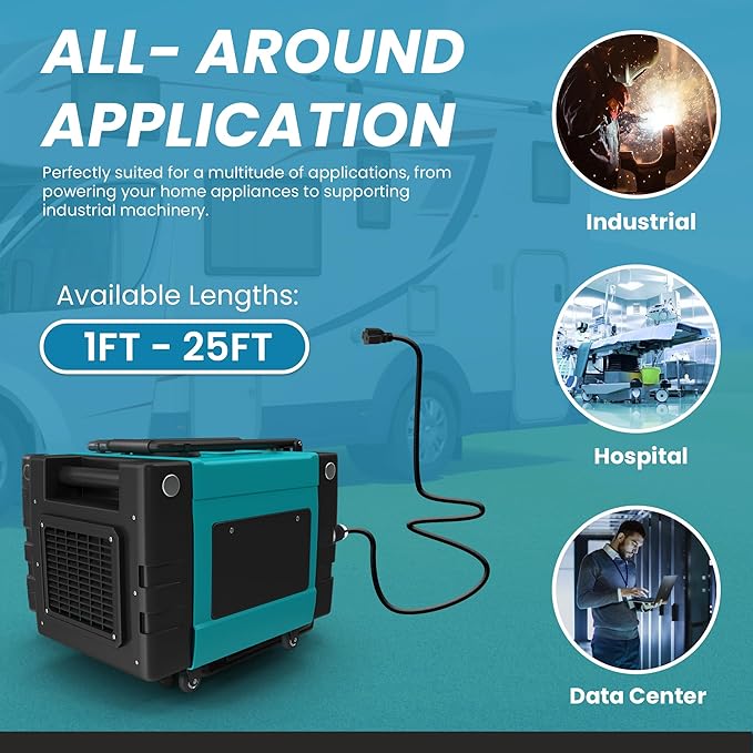 IronBox Electric NEMA 5-20P to 5-20R Extension Cord - 20A, 125V, 12/3 SJT - Heavy Duty Outdoor Generator Cords & Plugs - UL Listed Extension Cable for Data Centers, Camper & More (6 ft, Custom Built)