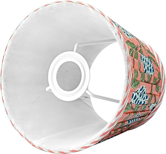 Ridhi Block Print Dark Salmon Lamp Shade 4" Top x 5" Bottom x 6" Slant Set of 2 Handmade Pleated Cotton Lampshade, Fits E26/E27 Base Table Lamps Boho Vintage Decorative For Bedroom, Living Room