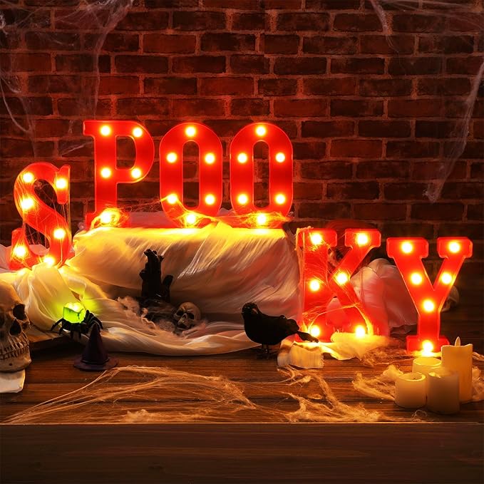 6 Pcs Halloween Decorations LED Spooky Signs Marquee Light up Letters for Table Wall Hanging Red Spooky Letters Lights Halloween Party Supplies for Porch Mantel Bedroom Tabletop