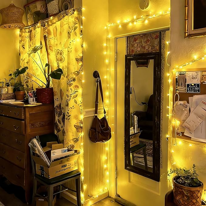 QITONG Warm White String Lights Outdoor, 165ft 500 LED Christmas Light Plug-in, 8 Modes Clear Wire Twinkle Xmas Lights Indoor