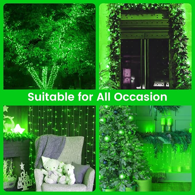 2 Pack Christmas String Lights Battery Operated with Timer, 66FT 200 LED Waterproof Twinkle Lights, 8 Modes Fairy Light for Indoor and Outdoor Bedroom Garland Tree Christmas Decorations (Green)