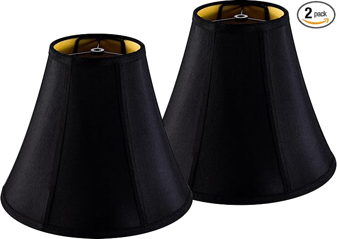 GO&SO Black Bell Lamp Shades Set of 2 Medium Lamp Shade 6" Top x 13" Bottom x 9.8" High(Spider) Traditional Lamp Shade for Table Lamp & Floor Lamp - Side Ribbing Hand Crafted Lampshade Replacement