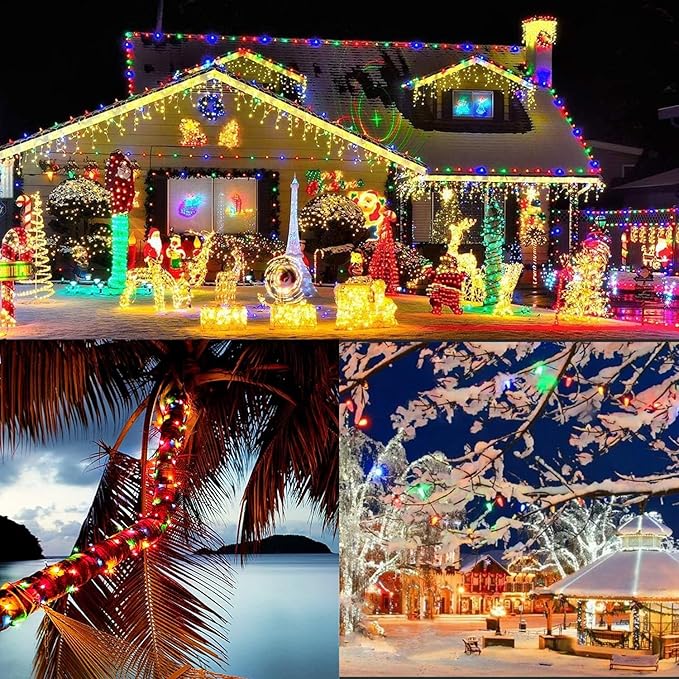 27.5FT C9 LED Christmas Lights Outdoor Battery Operated Lights with 8 Mode Remote Control, 50 Twinkle Big Christmas Light for Colored Xmas Tree Light & Home Yard Lawn Decorations