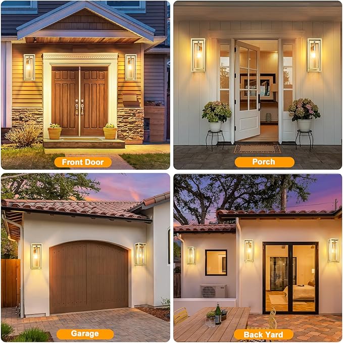 15" Motion Sensor Gold Outdoor Light Fixture Wall Mount, 3 Lighting Modes Waterproof Anti-Rust Wall Sconces, 2 Pack Exterior Lighting Fixtures for Front Door, Porch, Garage