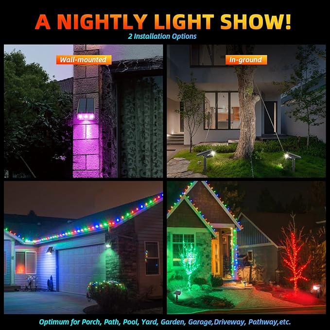 Color Solar Light Outdoor Waterproof Spotlights with 9 Light Modes, Color Changing Solar Outdoor Light for Halloween Decorations, Colored Spot Lights Auto On,Off, RGBW