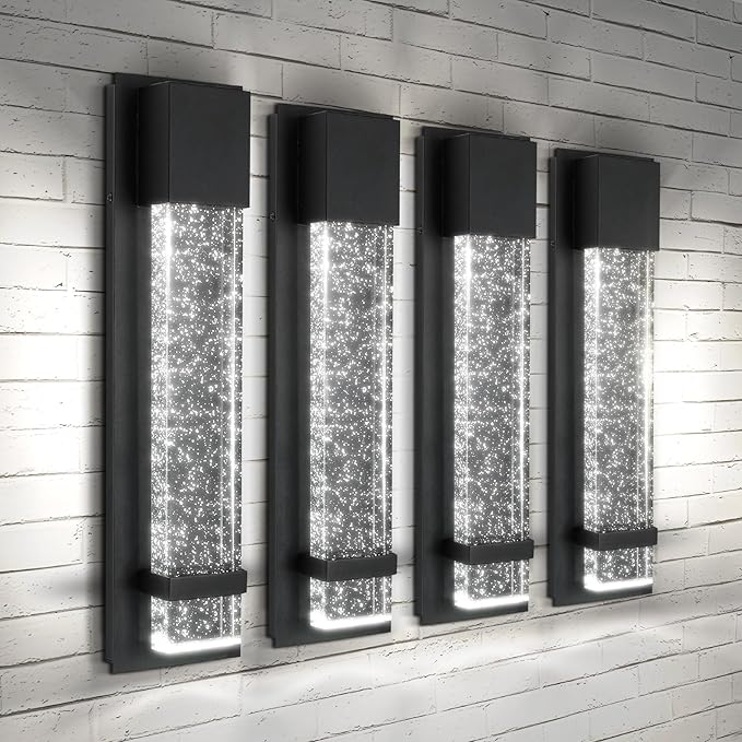 ASD LED 18 Inch Bubble Glass Wall Light Fixture | 12W 500LM 3000-5000K 120V | 3CCT, Waterproof, Photocell, ETL Listed | Exterior Dusk to Dawn Flush Mount Sconce, Outdoor Lighting | Black, 4 Pack