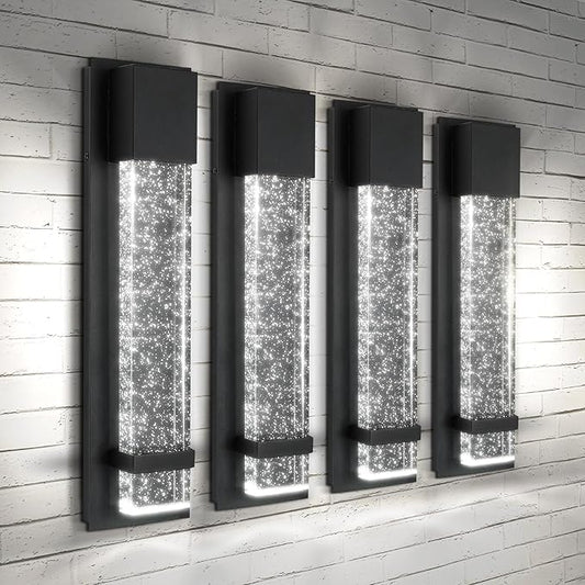 ASD LED 18 Inch Bubble Glass Wall Light Fixture | 12W 500LM 3000-5000K 120V | 3CCT, Waterproof, Photocell, ETL Listed | Exterior Dusk to Dawn Flush Mount Sconce, Outdoor Lighting | Black, 4 Pack