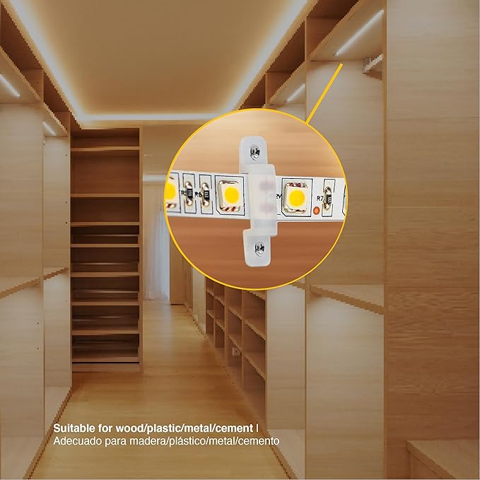 100 Pack LED Strip Light Mounting Brackets, 10mm Clips for IP67/IP68 Waterproof LED Strips, Silicone LED Light Holders for Indoor & Outdoor Use