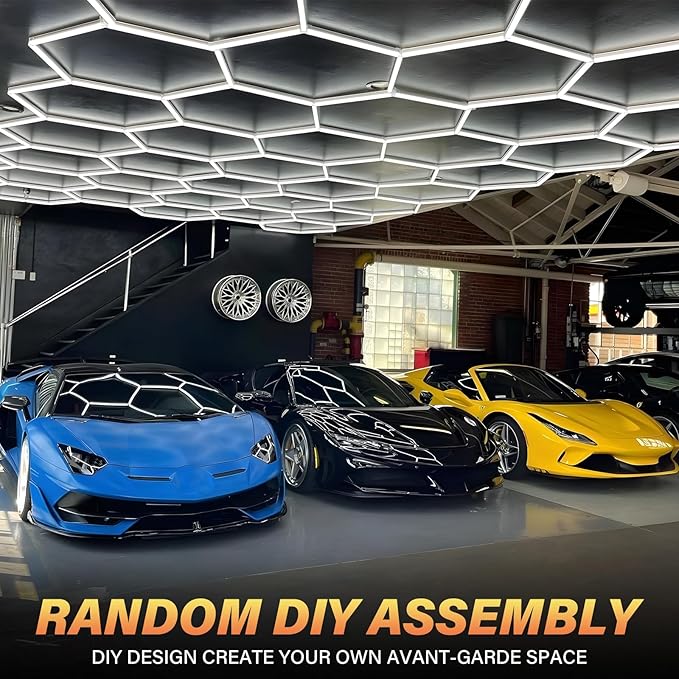 ALLYES LED Hexagon Garage Light, Honeycomb LED Ceiling Lights, 15360LM 5000K 128W, DIY Splicing Hex Ceiling Wall Decor Lights, for Workshop Basement Gym Warehouse Bar Barbershop