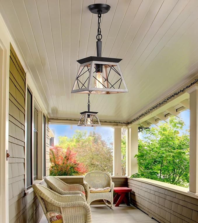 Q&S Farmhouse Dining Room Pendant Light Fixture,1-Light Industrial Hanging Lights for Hallway Entryway Patio Kitchen Island UL Listed
