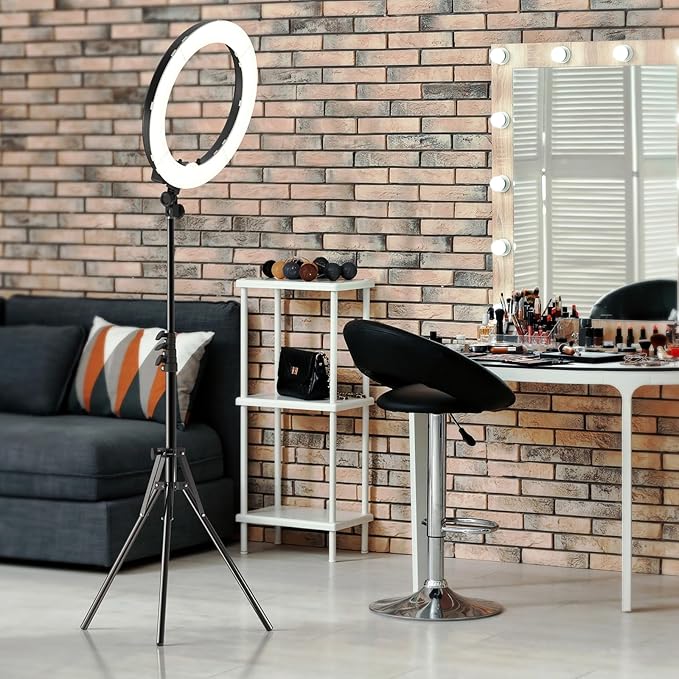 19 Inch Ring Light with Stand & Phone Holder – 55W 5500K Professional Ring Light for Tattoo Lash Extension Barber Makeup Artist Studio Video Photography Lighting