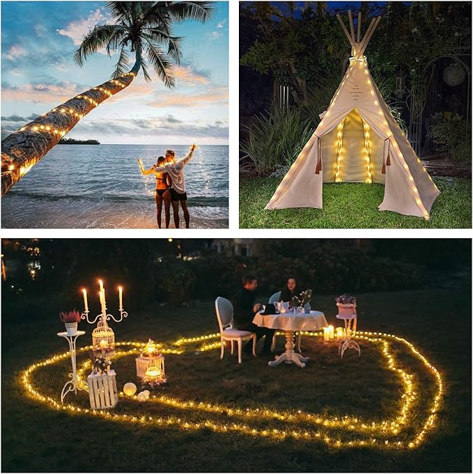 QITONG 4 Pack Warm White Solar Christmas Lights, Each 33ft 100 LED Fairy Light Outdoor Waterproof, 8 Modes Copper Wire Mini Twinkle Lights for Outside