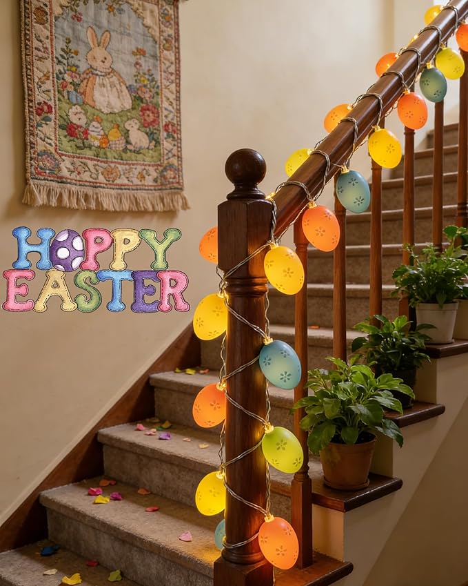 Easter Egg Lights Battery Operated 6.9ft 10 LED Egg Fairy String Lights with Timer, Pastel Easter Lights for Home Bedroom Party Tree Wedding Wreath Indoor Outdoor Spring Decor