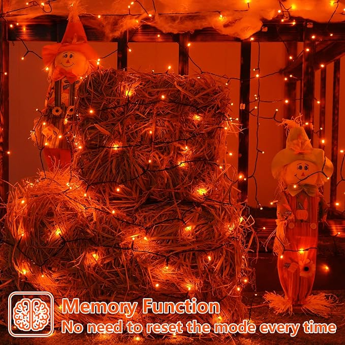 QITONG 165ft 500 LED Orange Christmas Lights, Thanksgiving String Lights Outdoor Waterproof with 8 Modes, Green Wire String Light Plug in Indoor with Timer Memory