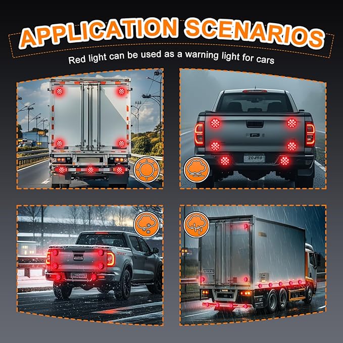 2PCS Magnetic Red Strobe Lights for Trucks, Rechargeable Flashing Lights for Vehicles, LED Red Beacon Magnetic Trailer Lights Portable Emergency Safety Warning Lights Wireless Strobe Lights