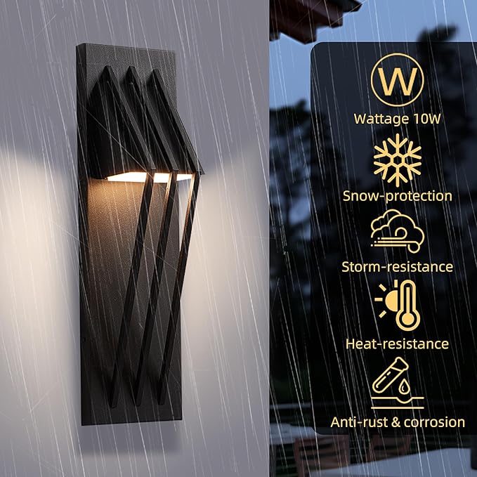Hyunbae Outdoor Wall Sconce, 17.7inch Modern Black Exterior Lights Fixture, 3000K Waterproof Outdoor Porch Lights for House, Patio, Garage 10%-100% Dimmable LED Wall Mount Lighting for Exterior