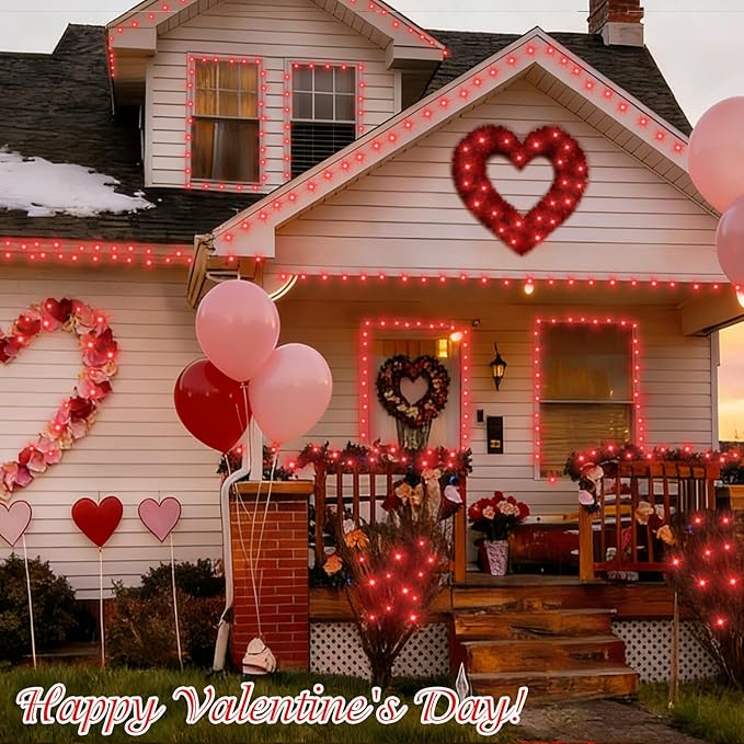 QITONG Red Valentine Lights Outdoor, 165ft 500 LED String Lights Plug in, Clear Wire Twinkle Christmas Lights Indoor with 8 Modes