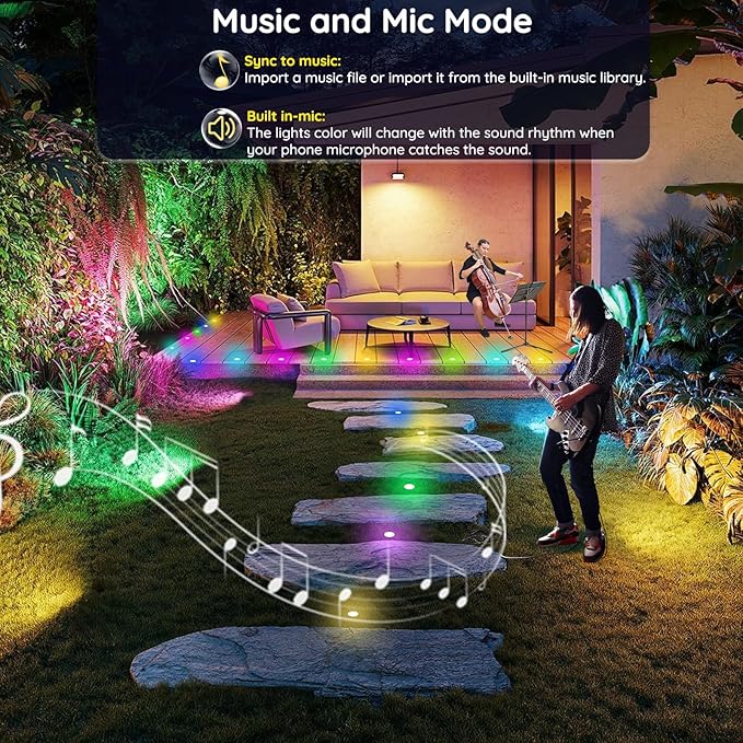 LED Deck Lights Kit, 20 Pack 1.77" RGBW+IC Multicolor Dynamic Low Voltage Recessed Landscape Lights, IP67 Waterproof 12V Step Light Outdoor for Garden Yard Path Ground Stairs, Work with Alexa/Google